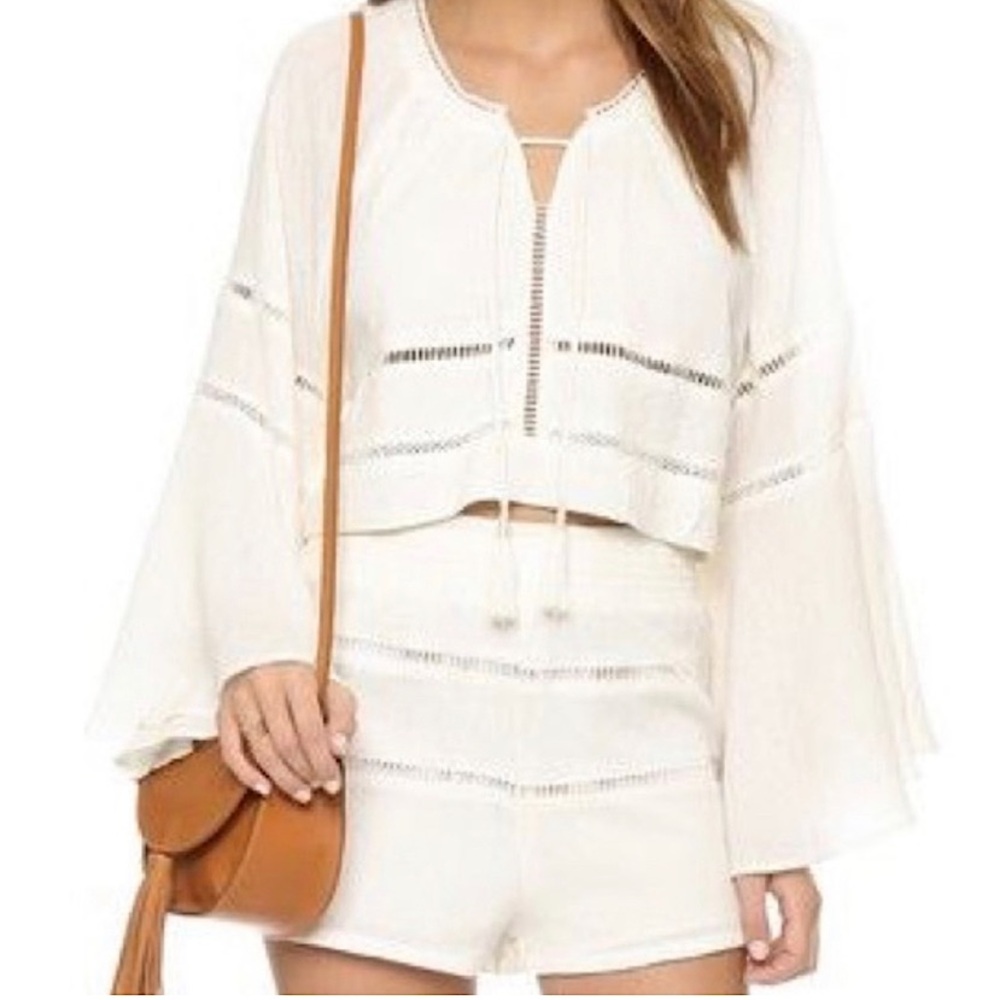 Free People Mi Corazon High Rise Crochet Ladder Lace Shorts Ivory Cream XSmall